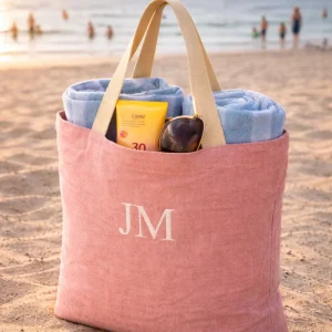 Stor soft washed jute beach tote bag, sommernett, trening...