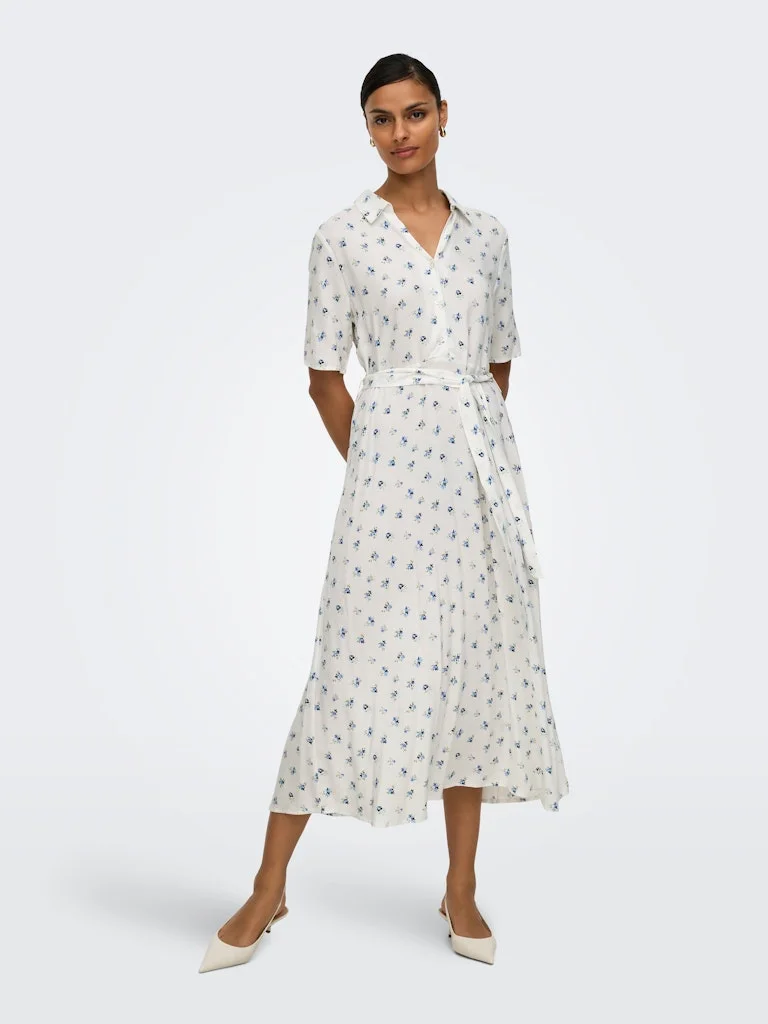 JDY STARSEZEN LIFE 2/4 MIDIDRESS WVN NOOS, Kjole, Cloud Dancer BLUE DITSY FLOWER - Image 5
