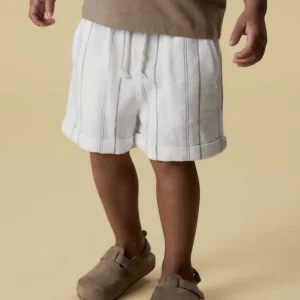 LIL ATELIER JERAN LOOSE SHORTS, Coconut Milk, Offwhite med Brune Striper