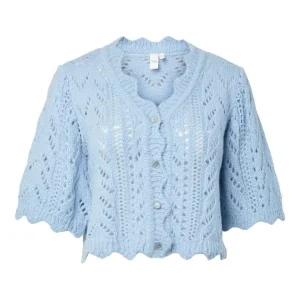 YAS VIENNA SS KNIT CARDIGAN S., KORTERMET STRIKKEJAKKE, Skyway W. WHITE MELANGE